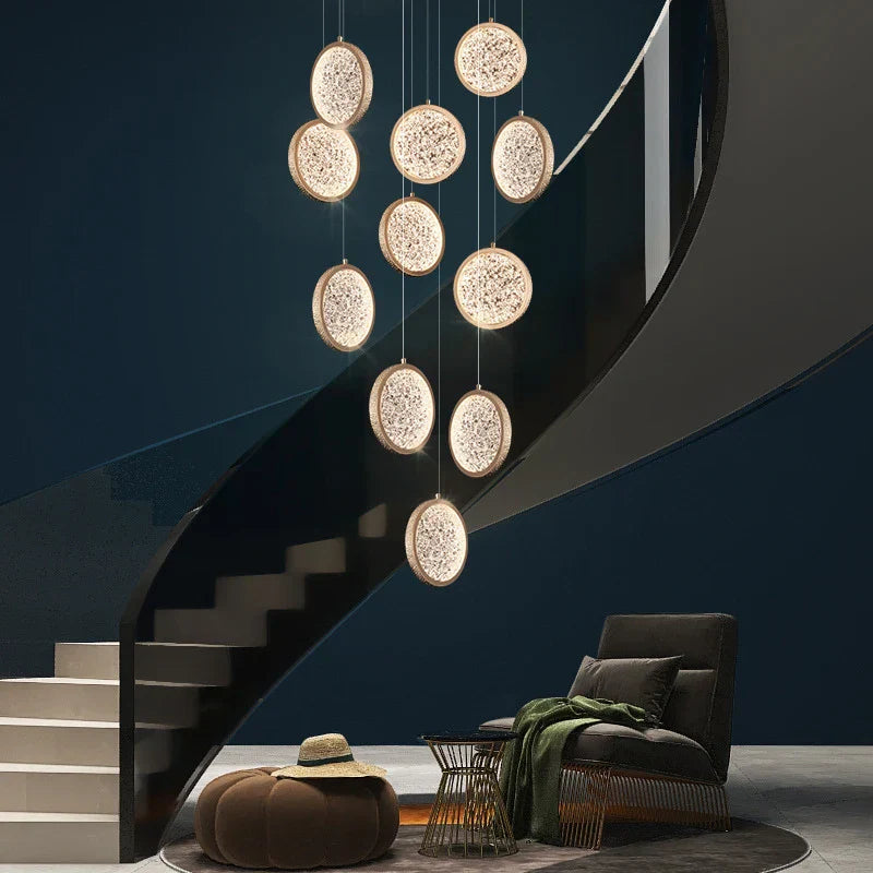 Lustre pendente de luxo em cristal para escada