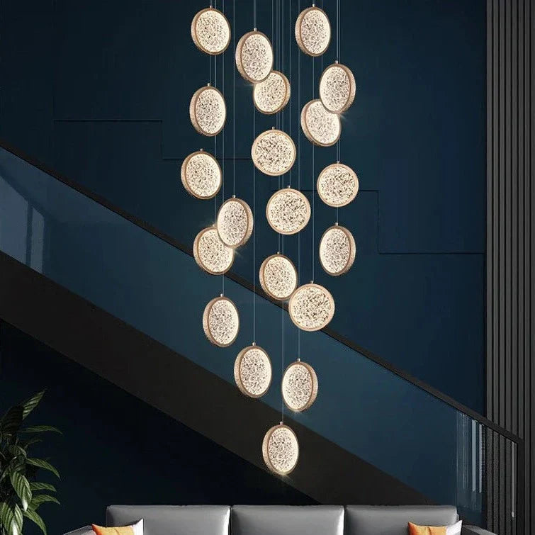 Lustre pendente de luxo em cristal para escada